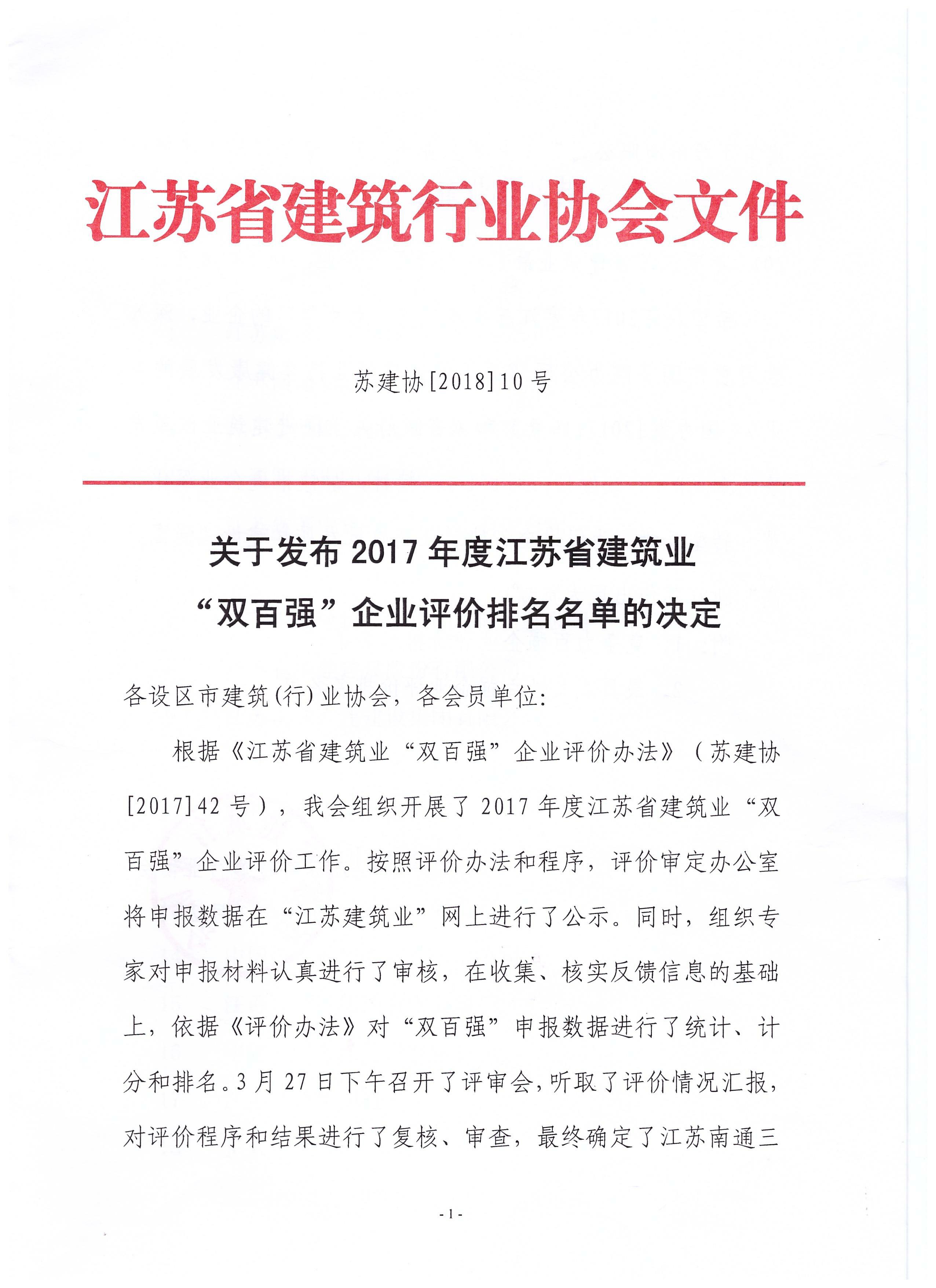 集團公司蟬聯(lián)江蘇建筑業(yè)成長(cháng)性百強企業(yè)前列
