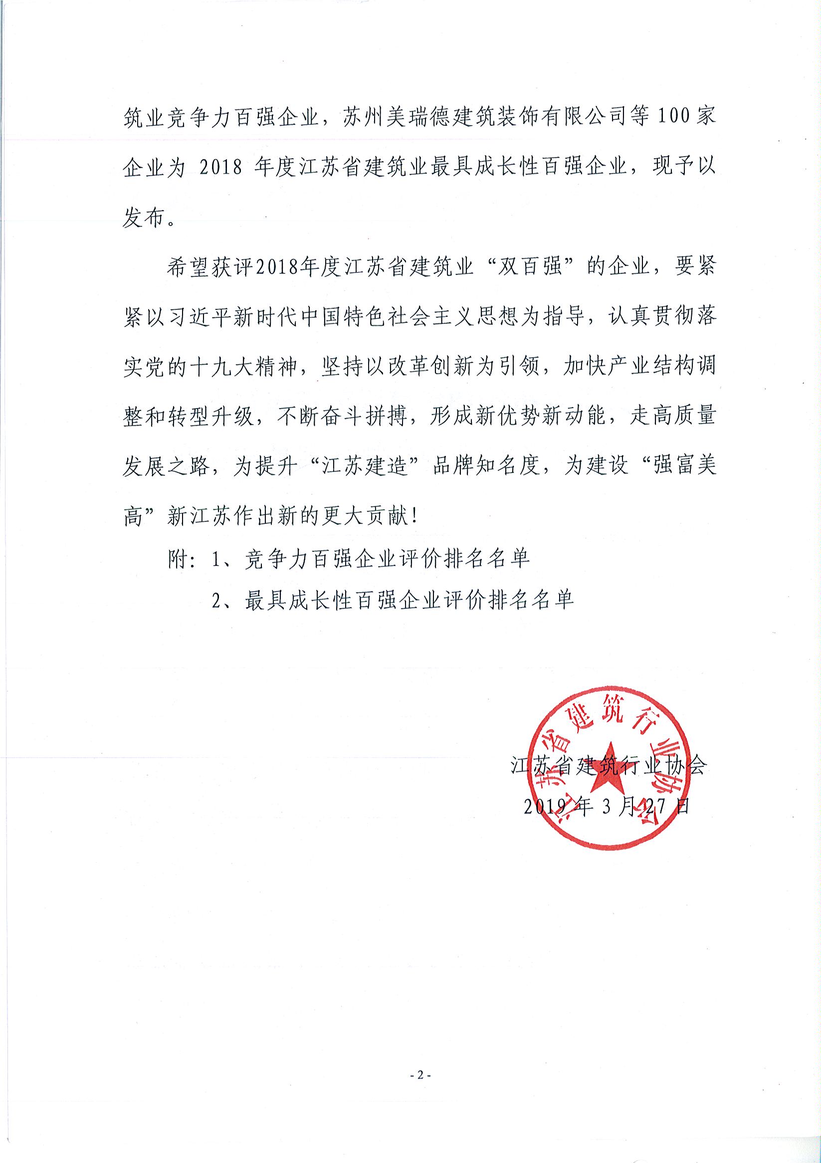 蘇州中設建設蟬聯(lián)江蘇建筑業(yè)成長(cháng)性百強企業(yè)前列