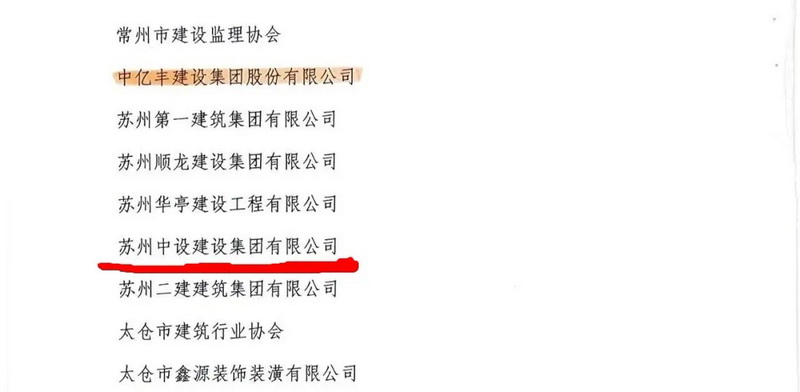 蘇州中設建設集團有限公司 受到省建筑業(yè)協(xié)會(huì )通報表彰