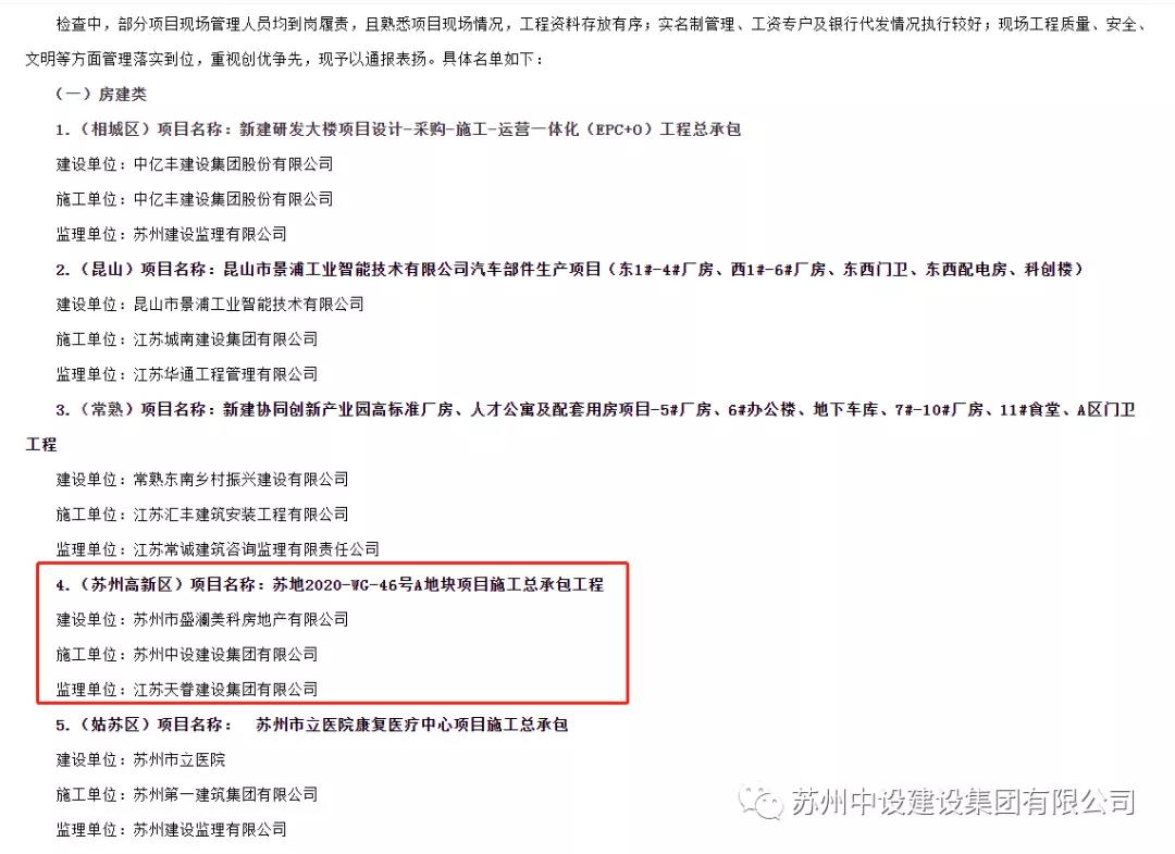 我司獅山村項目獲2021年下半年度蘇州市建筑市場(chǎng)綜合檢查通報表?yè)P